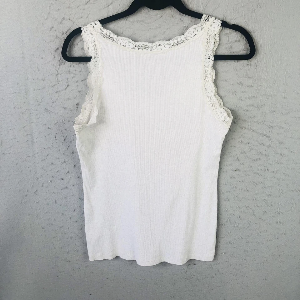 Camisa sin mangas acanalada con ribete de encaje blanco grande Glory descolorida para mujer Y2K años 90 femenina Foto 2 de 4