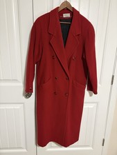 VINTAGE ASHLEY SCOTT WOMENS RED 100 WOOL LONG PEA COAT DOUBLE BREAST MADE USA