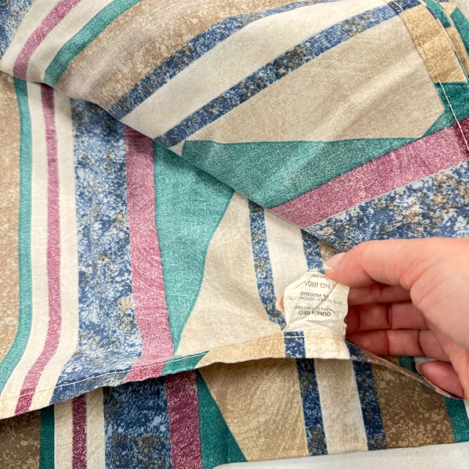 Sábana plana vintage queen verde triángulo rayas algodón suroeste y2k años 90 80 Foto 3 de 4