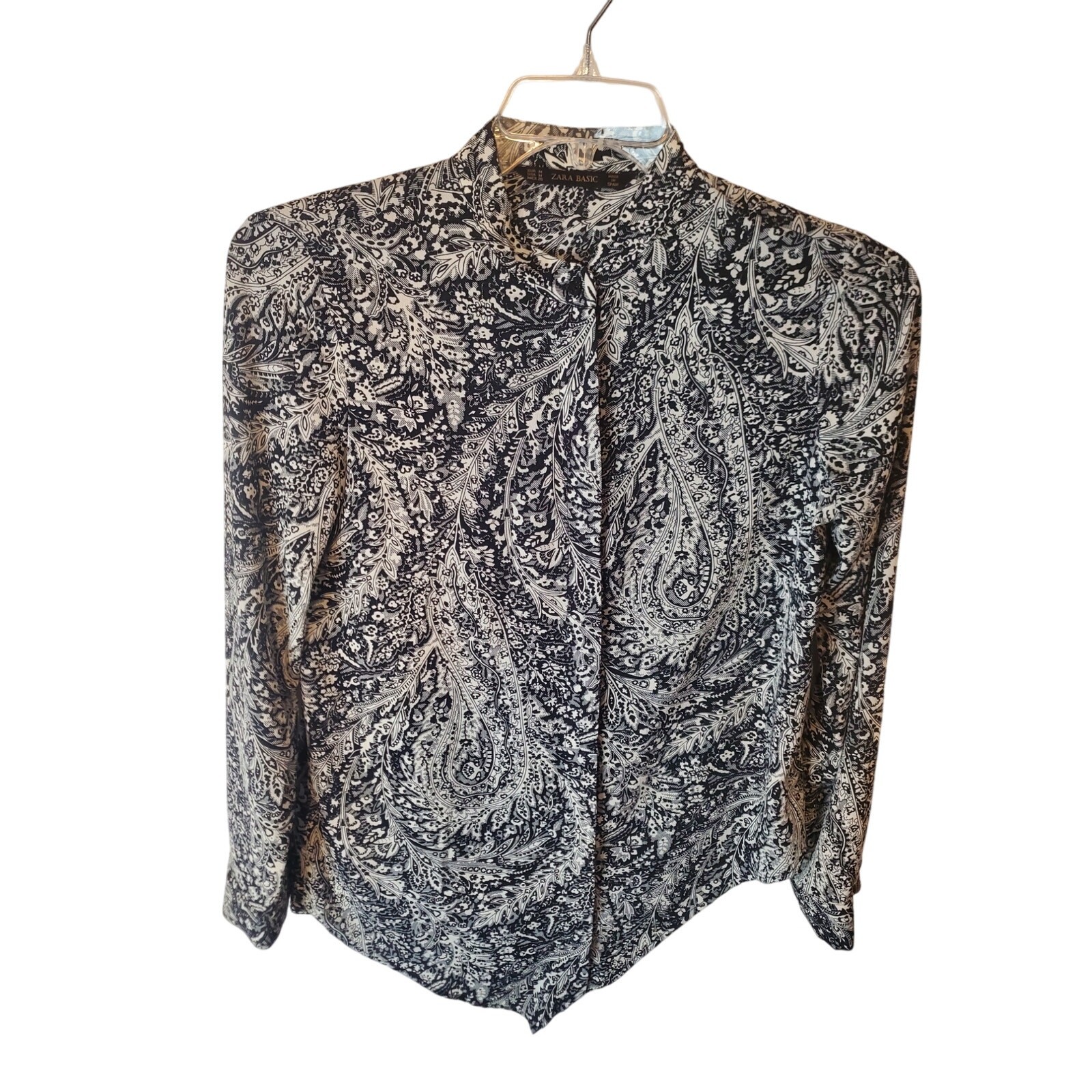 ZARA Basic Button Front Triangle Hem Blouse, Medi… - image 1