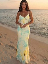 Ladies Floral Backless Design Maxi Dress