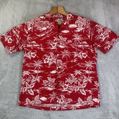 Two Palms Hawaiian Shirt Men s Medium Red Love Shack S/S Button Up 100% Cotton