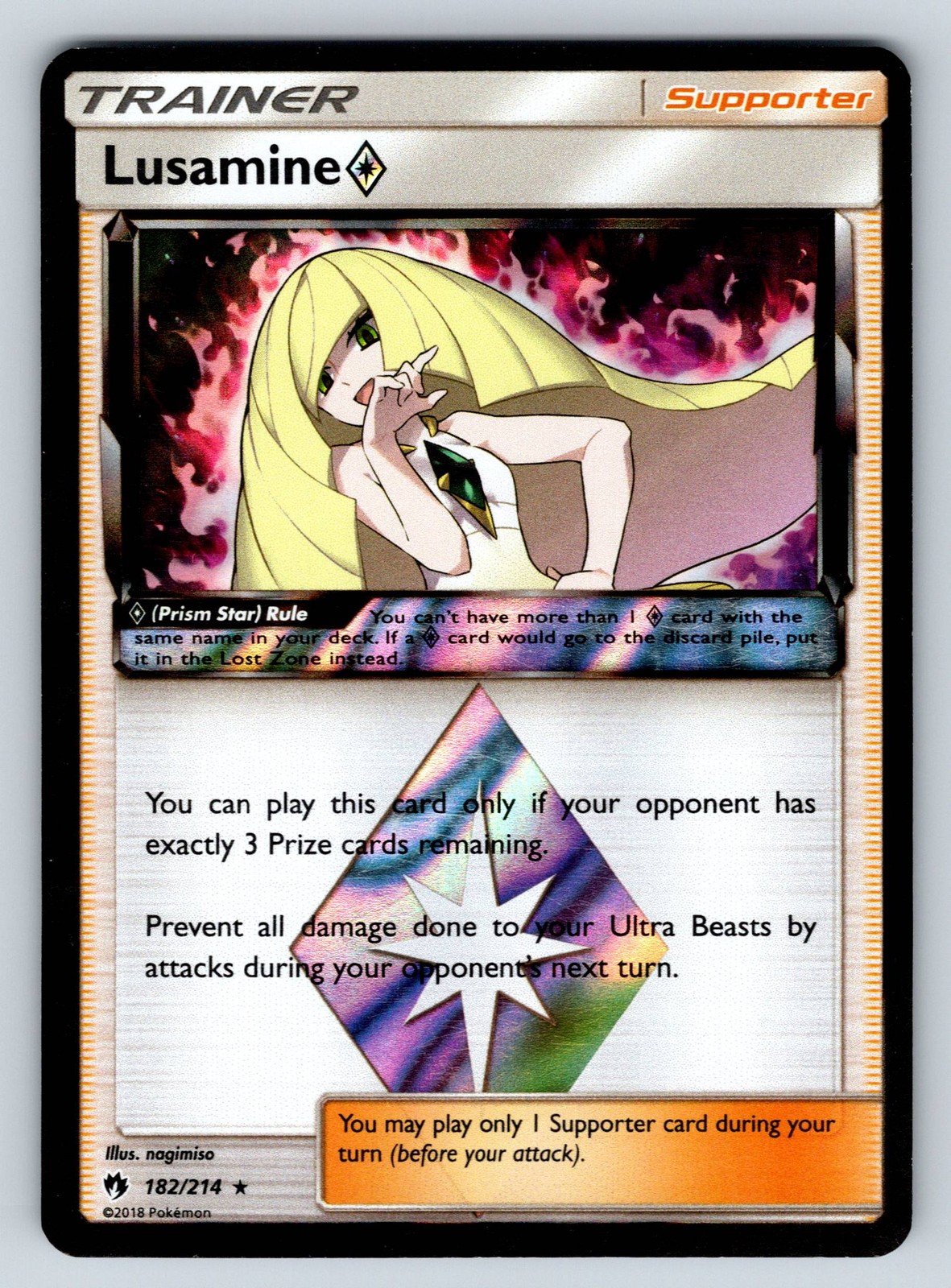 Holofoil Lusamine Prism Star 182/214 SM - Lost Thunder