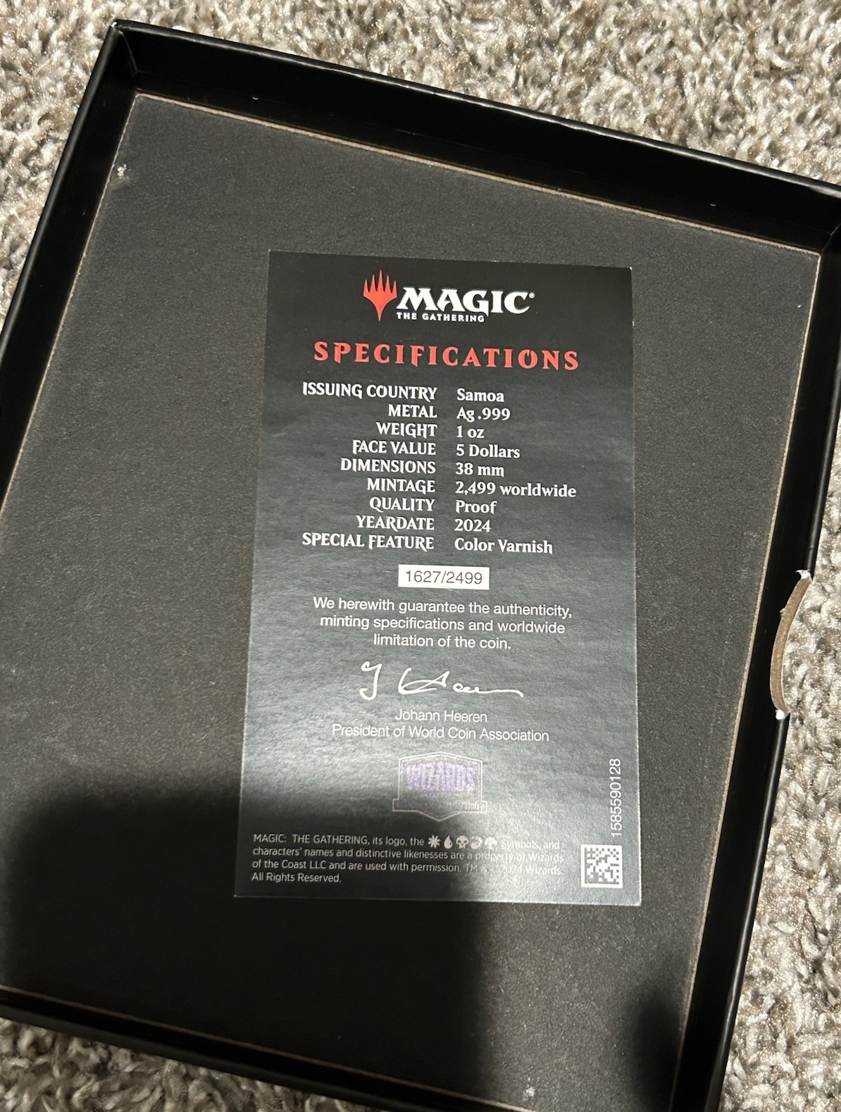 2024 Somoa Magic the Gathering Beta Black Lotus 1oz Silver Coin With COA view 4
