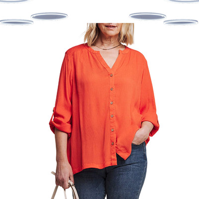 Ex Julipa Damen 3/4 Arm Button Down Crinkle Bluse in Orange