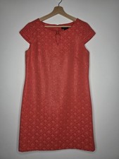 Tahari ASL Women’s Coral Jacquard Shift Dress Keyhole Gold Detail Size 10