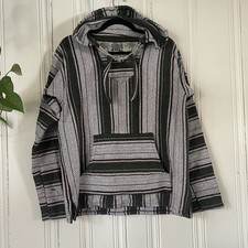 Original Senor Lopez Men Gray Green Red Baja Poncho Handcrafted Hoodie Size XL