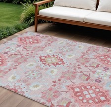 10' X 14' Blush Sky Blue And Brown Oriental Washable Rug