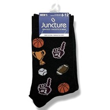 Sports Themed Crew Socks Me Novelty Print Black Unisex OS Shoe Size 6-12 New