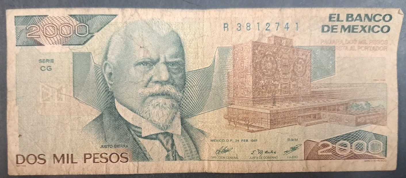 1987 Mexico 2000 Pesos P86b, Serie CG R3812741.