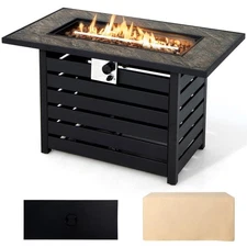 42 In. Rectangular Metal Propane Fire Pit Table 50,000 BTU W/Lava Rocks And PVC