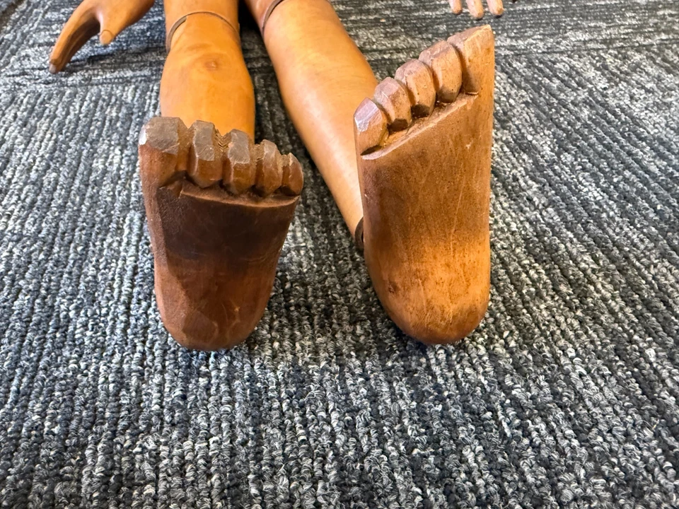 LRG Antique Male Artist Lay Figure Wooden Articulated Mannequin Doll 19th C 32” - Image 2 of 4