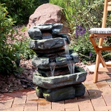 Electric Tiered Stone Waterfall Fountain with LED Lights - 23 in by Sunnydaze