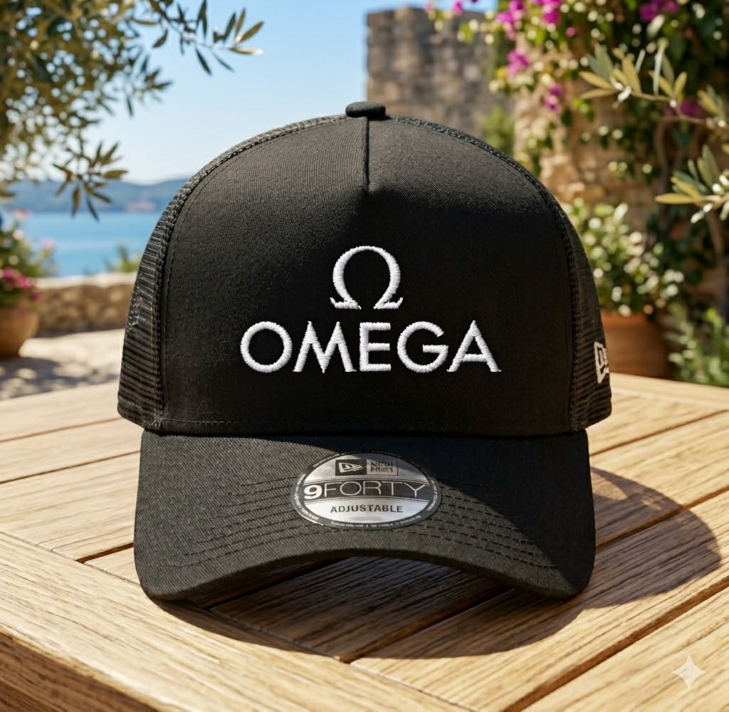 Omega Watch Logo Embroidered Hat Adjustable Black Mesh Cap Accessory Gift
