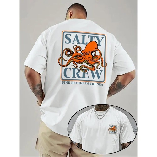 Men's Octopus Print Round Neck Tee, Fashion Casual Short Sleeve T-shirt 