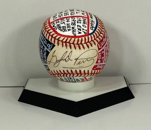 Gaylord Perry Signed OAL Baseball, VCBC SuperStats, Hand Painted, JSA, HOF CLEVE