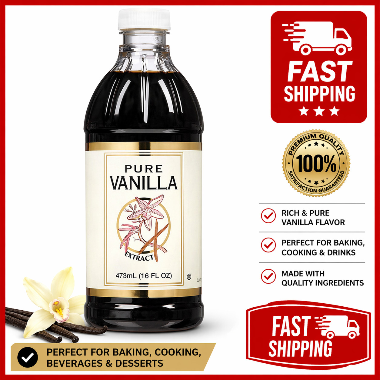 Kirkland  Pure Vanilla Extract NEW  Larger 16 fl oz bottle, 