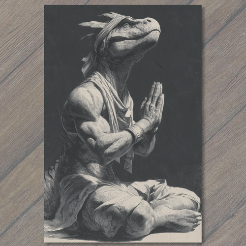 Art Print Raptor Meditation Pose Headband Muscles Crossed Legs ...