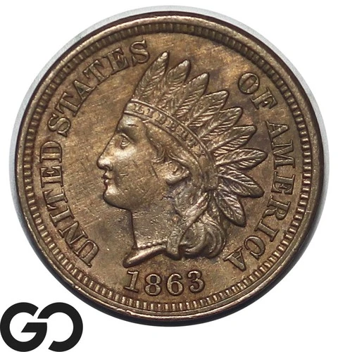 1863 Indian Head Cent Penny Choice AU++ Civil War Date