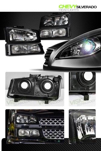 For 03-06 Silverado/Avalanche Black Headlights w/Parking Bumper Turn Signal nb - Picture 3 of 3