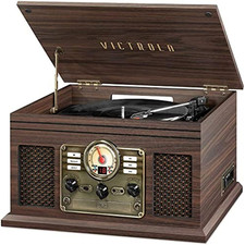 6-In-1 Bluetooth Record Player wSpeakers CD Cassette, AM/FM Radio, Streaming