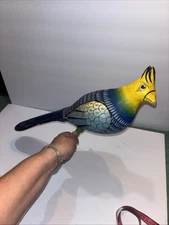 Huge Vintage Tonala Bird Mexico Folk Art Papier Mache 21” Long Perched Fiber Art