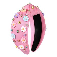 Flower Headbands for Women Girls Crystal Jeweled Embellished Pink-Colorful