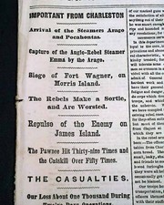 MORRIS ISLAND SC 54th Massachusetts Infrantry Negro Regiment 1863 Civil War News
