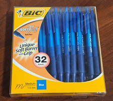 Bic Soft Feel Ball Pen Blue Ink Pens Retractable 1.0 mm Medium Point 32 ct NEW