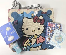 New Hello Kitty Sanrio-Kawaii 5pc Bundle Tote Bag, Notebook,Hair Wax,Diary & Fan