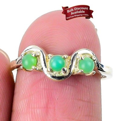 Grüner Chalzedon Edelstein Jahrestag Statement Ring Größe 7,5 Sterlingsilber