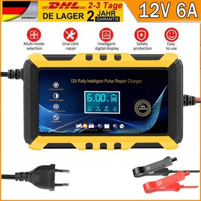 12V 6A Auto Intelligentes Batterieladegerät Impuls Reparatur Erhaltungsladegerät