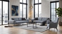 Sofa Set 3-Sitzer Sofas(2X) Sessel Modern Grau Anthrazit Stilvoll Bequem