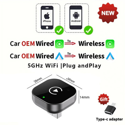 EKIY 2In1 Wired Zu Wireless Carplay Adapter Android Auto Dongle Smart AI Box Hoh