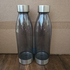 Two (2)WATER BOTTLE GREY sports/gym Plastic BPA Free Stainless Steel Lid 22 oz