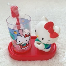 Sanrio Hello Kitty Toothbrush Stand Cup Holder Plastic 1996 Retro Set