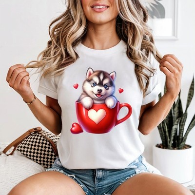 Husky Welpe in Tasse süße Tiere Damen T-Shirt