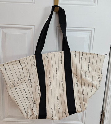 NWT Victoria's Secret Logo cursive script Cotton Canvas Tote Bage Black & Cream