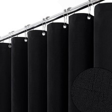 Black Fabric Shower Curtain Linen Textured Heavy Duty 72x72 Inch 12 Hooks