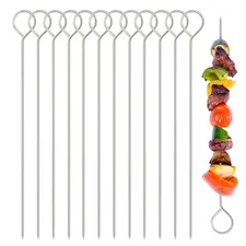 12Pcs Bbq Skewers Stainless Steel Meat Needle Flat Shish Kebab Skewers Sticks