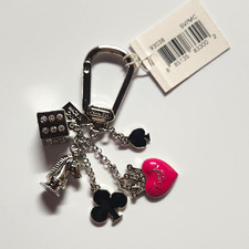 Coach Silver-Tone Detachable Charm Key Chain Rhinestone Logo Heart Crown 93038