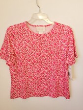 NEW Large Vue' Point by Jordan Short Sleeve Pink Floral Blouse Made in USA