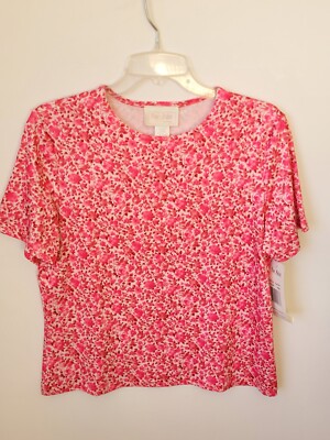 NEW Large Vue' Point  by Jordan Short Sleeve Pink Floral Blouse Made in USA