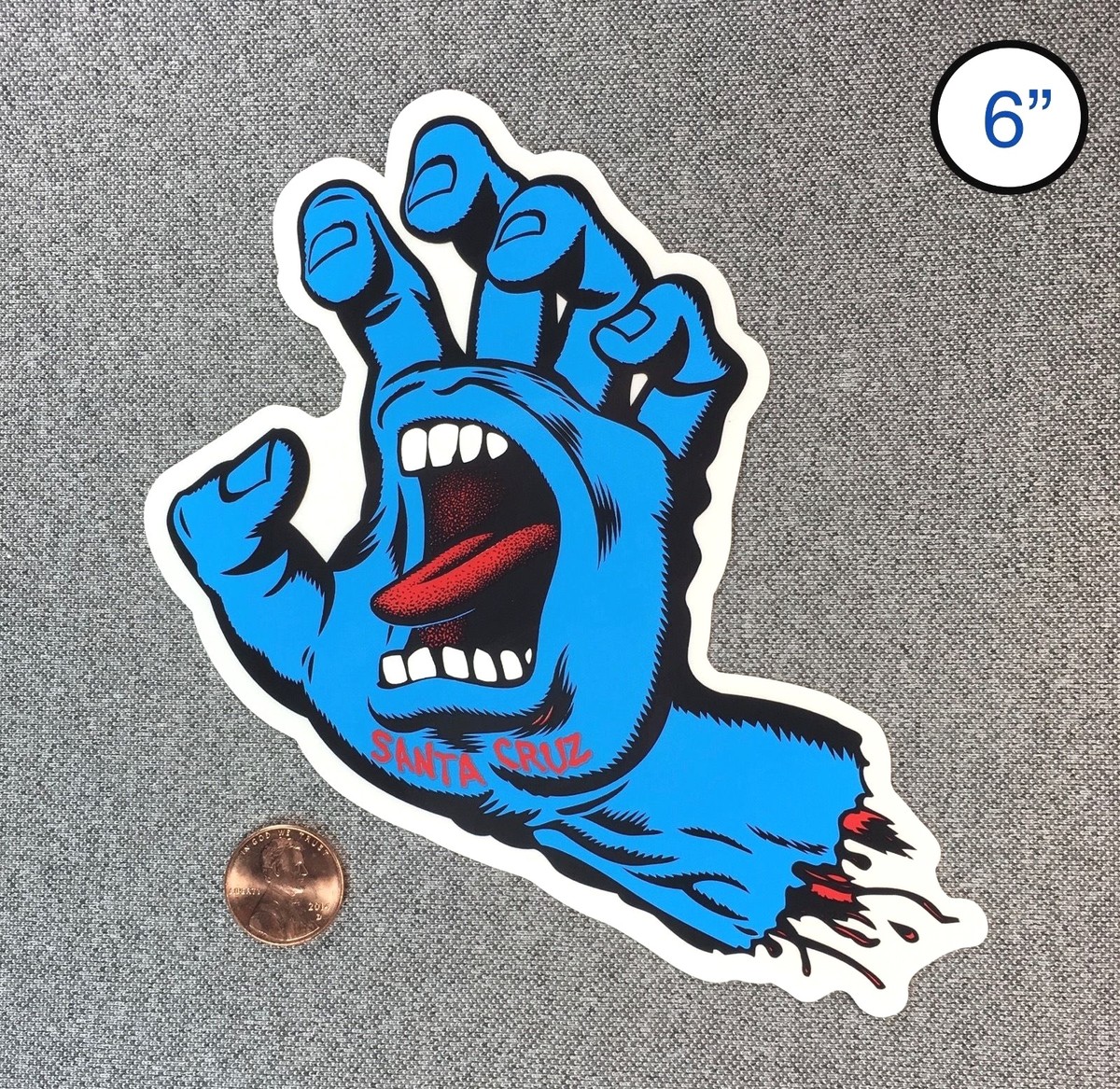 Santa Cruz Screaming Hand Skateboard Sticker Decal 6in blue si