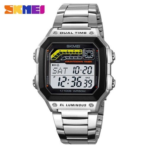SKMEI Men Digital Watch Countdown LED Wristwatch Stainless Steel Males Watches - Picture 18 of 30