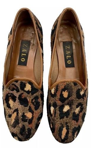 Print Smoking Slippers Loafers Brown Black women Size 8 M leather - Picture 5 of 11