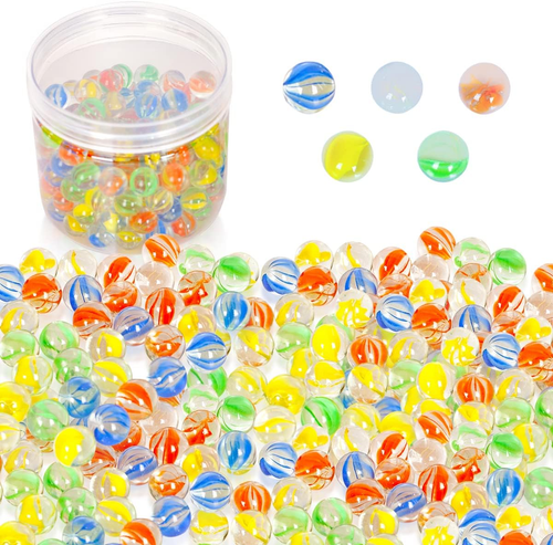 200 Count Bulk Assorted Colors Glass Marbles, Colorful Cat Eyes 9/16 Inch Round