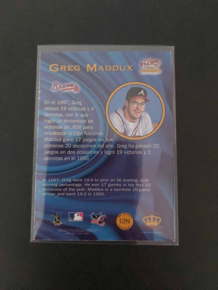 1998 Pacific Invincible Greg Maddux Interleague Players Insert #12n Braves - Image 2 of 2