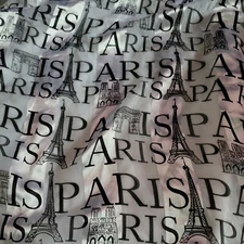 Large Scarf Neck Head Wrap 39in Black White Paris Name Sights Polyester Sheer
