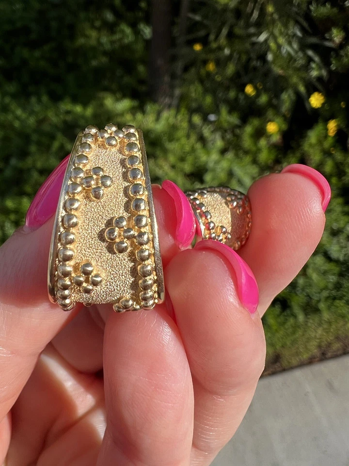 Pendientes de medio aro vintage Henry Dankner de oro amarillo de 14 quilates 16 g Foto 3 de 4